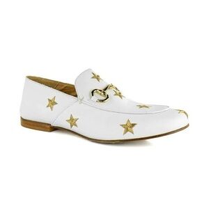 275 Central White Leather Gold Star Loafers🖤